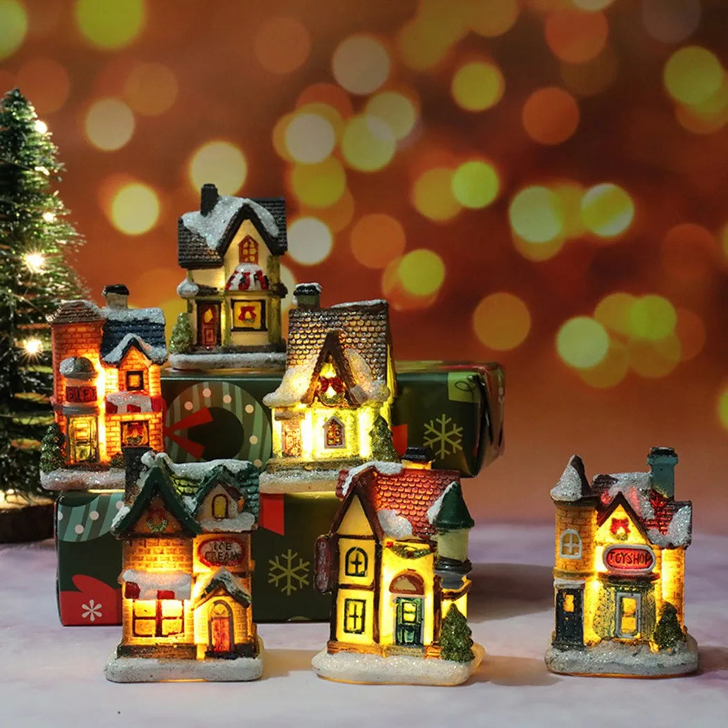 Brightness LED Light Up Small Village House Scene Christmas Decor Ornament For Home Decor Halloween New Year Navidad Pendant